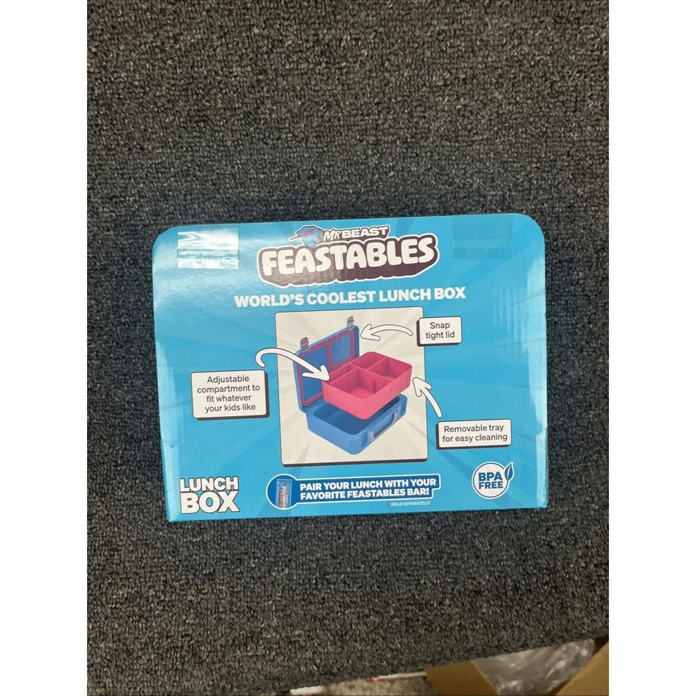 Mr Beast Feastables World's Coolest Lunch Box Collectible BPA Free Blue Pink